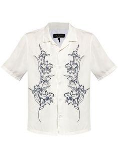 white/black poplin texture floral embroidery notched collar front button fastening short sleeves curved hem Floral Embroidered Shirt, Resort Shirt, Wardrobe Edit, Luxury Sneakers, Twill Shirt, Stylish Watches, Loungewear Shorts, Short Suit, On Holiday