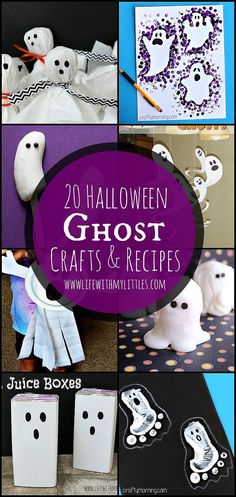 20 halloween ghost crafts and recipes for kids to make with paper plates, candy bags, and more