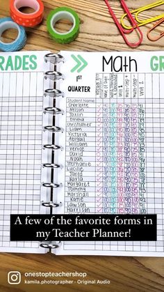 an open notebook with some school supplies on top of it and the title reads, a few of the favorite forms in my teacher planner