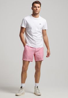 Superdry OVERDYED - Short - fuchsia pink How To Clean Iron, Fuchsia Pink, Linen Shorts, Pink Shorts, Days Out, Summer Outfit, Pink Rose, Linen Fabric, Mens Shorts