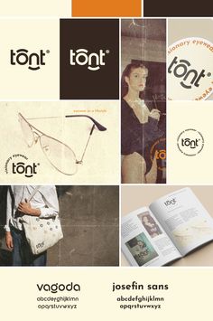 an advertisement for the tomt eyewear brand, featuring various images of women's glasses