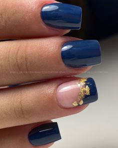 Blue And Gold Nail Designs, Matted Nails, Hoco Nails, Summer Gel Nails, Gold Nail Designs, Dark Nails, Short Nail Designs, Birthday Nails, Short Acrylic Nails