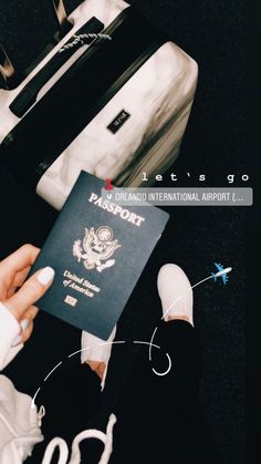 a person holding a passport in their hand and luggage behind them with the caption that reads, it's international airport