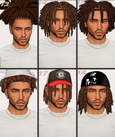 multiple images of the face of a man with dreadlocks and baseball cap on