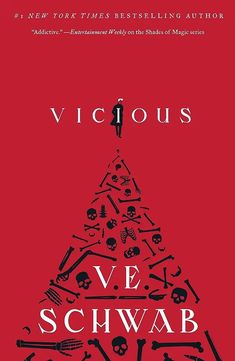 the cover of vicious by ve schwab, with skulls and bones all over it