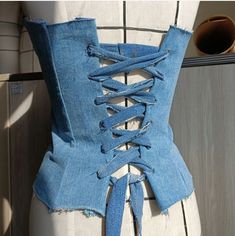 Corset Diy, Fashion Upcycle, Boho Prom Dress, Boho Prom, Reworked Denim, Denim Corset, Denim Crafts