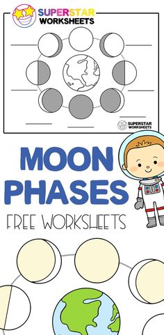 printable moon phases worksheet for kids to learn how to draw and color