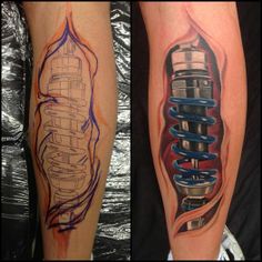 two tattoos that have different designs on them