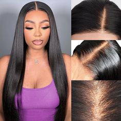 PRICES MAY VARY. Wear and Go Glueless Wig: No glue, no gel, 3 seconds to wear, save time, ready to go, easy to wear, fast and convenient, no skill required, beginner friendly, no slippage, suitable for more people. Bye Bye Knots Glueless Wig: 6x4 HD transparent lace closure wigs human hair. Upgrade invisible knots glueless wig, pre bleached tiny knots technology match your skin tone well, more natural hairline. Glueless 3D Dome Wig Cap: Medium cap size, 6x4 straight lace front wig human hair wit Curling Straight Hair, Purple Wig, Closure Wigs, Lace Front Wigs Human Hair, Glueless Wig, How To Style Bangs, Wigs Human Hair, Straight Lace Front Wigs, Body Wave Wig