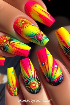 Easy Nail Designs Summer, Bright Summer Nails Designs, Bright Nail Designs, 3d Nail Art Designs, Nail Art Images, Gel Nail Art Designs, Fancy Nails Designs, Vibrant Nails