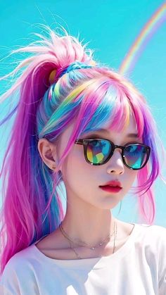 Rainbow Beauty, Rainbow Kingdom, Tears Art, Cyberpunk Female, Emo Hair, Beautiful Hair Color, Fantasy Hair, Fashion Wigs, Fashion Drawing Dresses