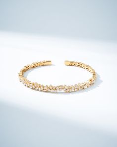 Suzanne Kalan Classic Diamond Sparkler Bangle in 18k yellow gold Luxury Baguette Cut Bangle For Formal Occasions, Luxury Bangle With Baguette Diamonds, Luxury Baguette Diamond Bangle For Formal Events, Yellow Gold Wedding Bangle With Baguette Diamonds, Yellow Gold Bangle With Baguette Diamonds For Wedding, Wedding Yellow Gold Bangle With Baguette Diamonds, Elegant Baguette Diamond Bangle For Formal Events, Wedding Bangle With Baguette Diamonds, Wedding Bangle Bracelet With Baguette Diamonds