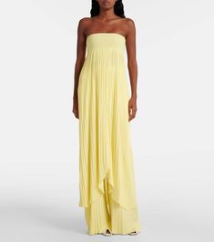 Find ALAÏA Alaïa Pleated Bustier Dress on Editorialist. Material: 88% viscose, 11% polyamide, 1% polyurethane. Care instructions: machine wash at 30 degrees. Made in Italy. Designer color name: Jaune Clair. Pleated Bustier, Yellow Bridesmaid Dresses, Spring Knits, Bustier Dress, Yellow Dress, Pleated Skirt, Designing Women, High Low, Bodice