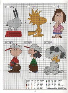 a cross stitch pattern with snoop, charlie and the dog in different stages of development