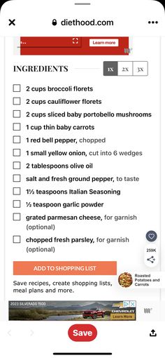 an iphone screen showing the recipe list for ingredients and instructions to make it look like they are