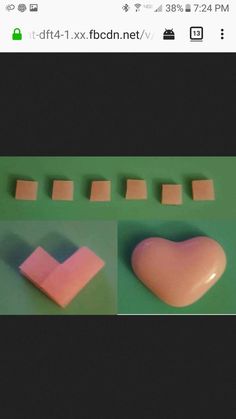 two pictures of different shapes and sizes of soaps on a green surface with the same shape