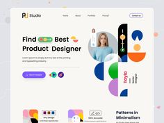 the landing page for a product designer