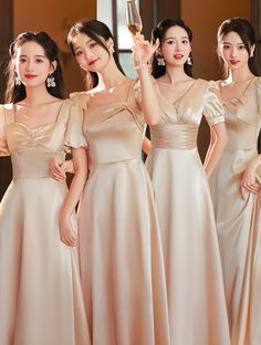 Simple Champagne Short Sleeve Satin Bridesmaid Maxi Dress – FloraShe Bridesmaid Dresses Maid Of Honor Different, Bridesmaid Dress Satin With Sleeves, Champagne Bridesmaid Dresses Sleeves, Bridesmaids Dresses Elegant, Bridesmaid Dresses Design With Sleeves, Wedding Gown Bridesmaids, Simple Champagne Dress, Bridemaid Dress Designs 2023, Satin Gown For Bridesmaid