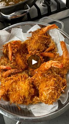 some food is sitting in a pan on the stove and ready to be eaten by someone