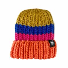 Our Zero Waste collection features discontinued materials or yarn odds and ends leftover from our bigger pieces. We've crafted them together to ensure nothing is wasted! Resulting in exclusive, one of a kind pieces that will not be duplicated. Features colors: Neon Coral, Hot Pink, Cobalt, Gold Fits average size teen to adult woman's head (22") Please do not leave knitwear unattended around children or pets as Nickichicki cannot be held responsible by damage done by curious hands or paws! Fiber content: 100% merino wool & Peruvian Highland Wool Why Luxury? The Nickichicki Luxury Line is a special collection of pieces; hand knit in 100% extra fine merino wool. Merino wool is prized for being amazingly soft, as well as being a natural + breathable fiber. This means it works with your body! K Colorful Beanie, Luxury Hats, Waste Collection, Luxury Scarves, Odds And Ends, Toddler Hat, Neon Coral, Sweater Gift, Scarf Gift