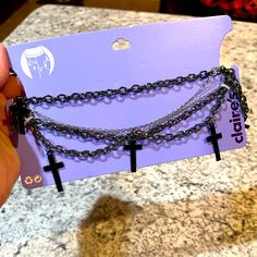 New In Package Cross Belt Chain Or Can Be Used On A Bag As An Accent From Claire’s. Cross Belt, Claire's Accessories, Belt Chain, A Bag, Black Silver, New Color, Women Accessories, Chain, Silver