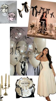 a collage of photos with balloons, candles and other items for a photo shoot