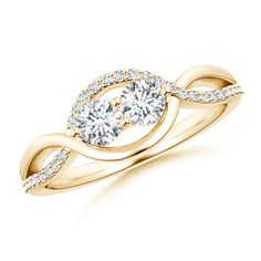 a yellow gold engagement ring with an oval cut diamond in the center and two rows of diamonds on each band