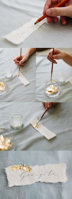 the process of painting gold flakes on paper