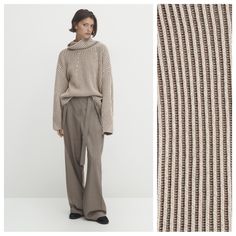 Nwt. Massimo Dutti Mole Brown Knit High Neck Sweater With Contrast Thread. Made From Wool And Cashmere. High Neck, Long Sleeves. Outer Layer - Polyamide 34%, Wool 31%, Viscose 30%, Cashmere 5%. Size S. Ref. 5715/572. Pit To Pit 23" Flat, Shoulders 24,5 ", Sleeves 19", Length 23". Beige Turtleneck Sweater For Work, Classic Neutral Sweater For Work, Oversized Neutral Sweater For Work, Beige Wool Sweater With Relaxed Fit, Beige Wool Sweater For Work, Beige Relaxed Fit Sweater For Work, Fitted Neutral Sweater For Work, Beige Sweater For Workwear In Fall, Beige Sweater For Fall Workwear