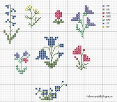 the cross stitch pattern shows different types of flowers