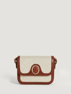 Mini shoulder bag in beige leather and canvas | Rouje • Rouje Paris Rouje Paris, Fabric Handbags, Mini Shoulder Bag, Vegetable Tanned Leather, Beige Color, Cow Leather, Tan Leather, Cotton Twill, Inside Pocket