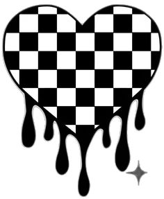 a checkered heart with dripping black and white paint