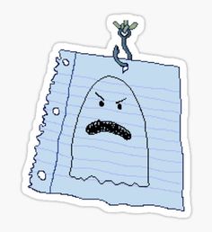 a piece of paper with a drawing of a monster on it's side and an angry face in the middle