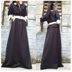 "Sport elegant everyday long dress🤩 Extravagant designs and high quality fabrics. The item from the pictures is size S For more information feel free to ask questions. Material &Care Cotton and elastane Machine wash 30oC Hand wash at low temperatures Do not machine dry Medium hot iron Sizing We make sizes from xs to 5xl as well as customized measures.So don't hesitate to contact us and make one for you. 🛫🎁Shipping🎁 🛬 STANDARD SHIPPING Europe : 6-8 business days USA&Canada : 8-10 business da Black Cotton Long Sleeve Maxi Dress, Black Long Sleeve Cotton Maxi Dress, Black Long Sleeve Maxi Dress With Pockets, Elegant Black Half Sleeve Maxi Dress, Black Maxi Dress With Pockets, Sport Elegant, Dress Extravagant, Oversize Women, Fitting Dress