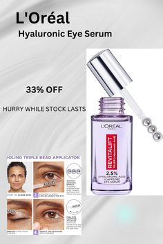 L'Oréal Paris 2.5% Hyaluronic Acid and Caffeine Eye Serum, Revitalift Filler, Replumps, Brightens And De-Puffs Eyes – 20ml Caffeine Eye Serum, Dermatological Skin Care, Eye Contour, Manicure Y Pedicure, Eye Area