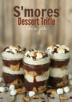 dessert trifle in a jar with marshmallows and chocolate