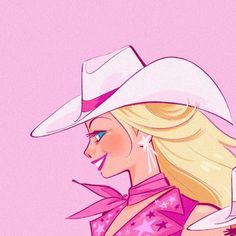 a drawing of a woman wearing a cowboy hat with stars on her chest and pink background