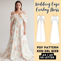 a woman in a white dress with floral print on it and the text, wedding cape cr