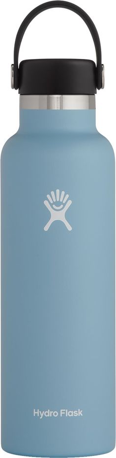 the hydro flask water bottle is shown in blue