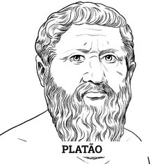 a drawing of a man with long hair and beard, wearing a shirt that says plato