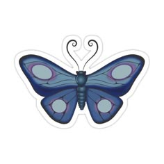 a blue and purple butterfly sticker on a white background with the shape of a butterfly