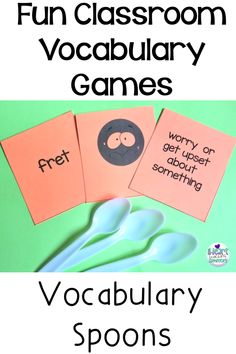 the words and pictures are in front of an image with text that reads fun classroom vocaculary games