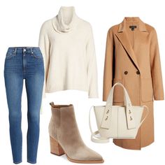 Nude Ankle Boots Outfit, Taupe Booties Outfit, Beige Ankle Boots Outfit, Camel Boots Outfit, Tan Ankle Boots Outfit, Camel Long Coat, Tan Boots Outfit, Ankle Boots Outfit Fall, Beige Boots Outfit