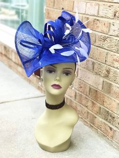 "✿*. About Shipping.*✿ All the hats will be shipped out from Rockville, MD 20854 via UPS GROUND (1-5 business days) or USPS Priority mail (2-4 business days) if their shipping fee is much the same. The overnight and other shipping service are also available. Please contact me first if you want it, I will check the price and delivery time for you. Pick up is available! If you are very urgent, please order your hats early and save money! Key Features: 100% 3 Layers Sinamay base with Two layers Sin Blue Curved Brim Mini Hat For Kentucky Derby, Blue Structured Crown Hat For Spring, Blue Spring Hat With Structured Crown, Spring Blue Hat With Structured Crown, Blue Fascinator For Kentucky Derby Races, Blue Curved Brim Headpiece For Royal Ascot, Blue Curved Brim Headpiece For Kentucky Derby, Blue Structured Crown Headpiece For Party, Blue Headpieces For Kentucky Derby Races