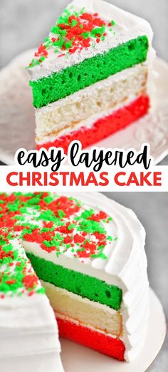 Easy layered Christmas cake. Cake For Christmas Party, Christmas Layered Cake, Cake Recipes For Christmas, Christmas Cake Recipes Easy, Christmas Vanilla Cake, Christmas Bday Cake, Christmas Baking Cake, 2 Tier Christmas Cake Ideas, Christmas Red Velvet Cake