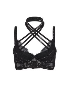 Practise restraint or lack thereof with Saskiah's strapping details coupled with delicate lace. Black plunge bra Glittering French Leaver's lace with a lurex yarn Crystals adorn black decussate elastic strappings Detachable neck straps to match your mood The swan hooks are there to remove for washing or wear without the neck piece. Cute Lounge Outfits, Bridal Nightwear, High Neck Bra, High Waisted Briefs, All Black Everything, Neck Piece, Agent Provocateur, Black Lingerie, Edgy Outfits