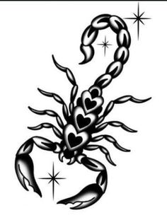 a black and white scorpion tattoo design with stars on the back, it looks like he is