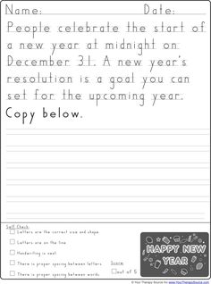 a new year's resolution worksheet for students to practice writing and spelling