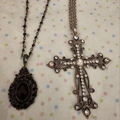 2 Silvertone Necklaces. Gothic Style Chunky Cross And Black Beaded Pendent One Is Brand New Still With Tags. Black And Silver Jewelry, Goth Pendant, Nana Jewelry, Monet Jewelry, Christmas Birthday Gifts, Gothic Style, Birthday Gift Ideas, Black And Silver, Black Beads