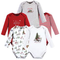 Hudson Baby long-sleeve bodysuits are an essential part of baby's wardrobe. Our bodysuits feature adorable prints, embroideries, stripes and solids and provide a comfortable base layer that's great for pairing with pants, shorts, or even wearing under outfits. Our bodysuits are comfortable and cozy for all-day, everyday wear for your little one. Hudson Baby offers the widest assortment in Christmas apparel, Christmas outfits and sweaters, Christmas pajamas, Christmas blankets and throw blankets, Christmas Forest, Baby Unisex, Hudson Baby, Baby Size, Baby Long Sleeve, Girls Long Sleeve, Unisex Baby, Outfit Set, Shower Gifts